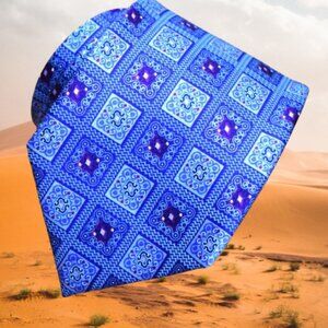 New $350 ERMENEGILDO ZEGNA Purple Aqua Blue Geometric medallions Silk Tie Italy